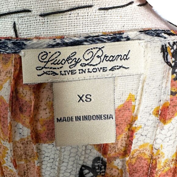 Lucky Brand Blouse Womens Size XS Floral Print Sheer Pleated Boho Lightweight - Picture 10 of 13